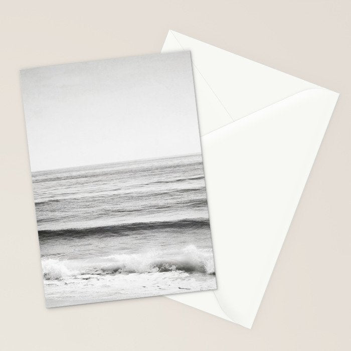 Black and White Ocean Photography, Grey Neutral Seascape Photo, Gray Sea Waves Coastal Picture Stationery Card Gallery Image 2
