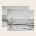 Black and White Ocean Photography, Grey Neutral Seascape Photo, Gray Sea Waves Coastal Picture Placemat Gallery Image 1