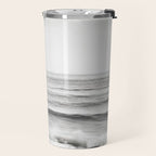 Black and White Ocean Photography, Grey Neutral Seascape Photo, Gray Sea Waves Coastal Picture Travel Mug Gallery Image 2