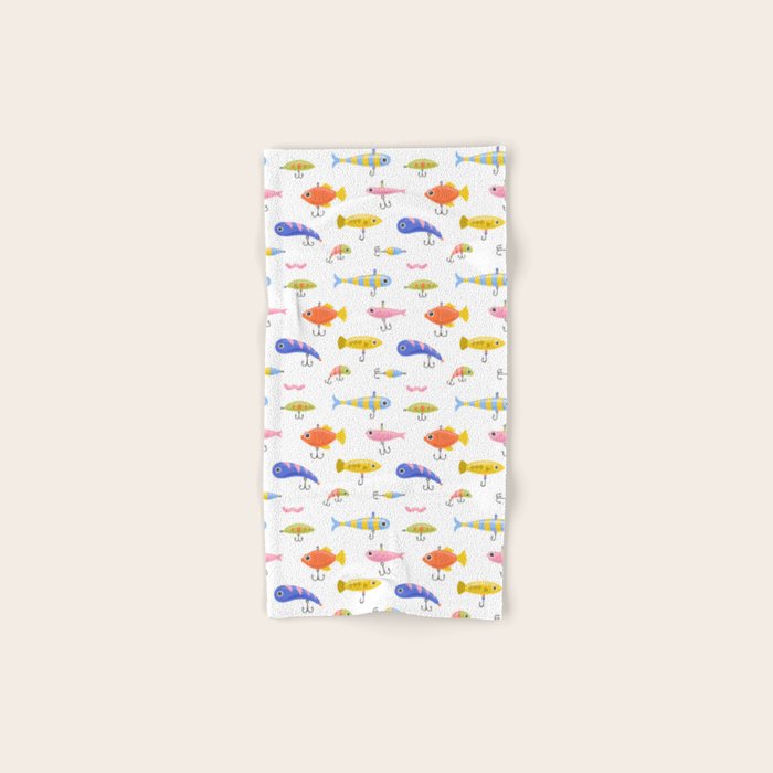 Funny colorful fish lure cartoon art pattern Bath Towel Gallery Image 1