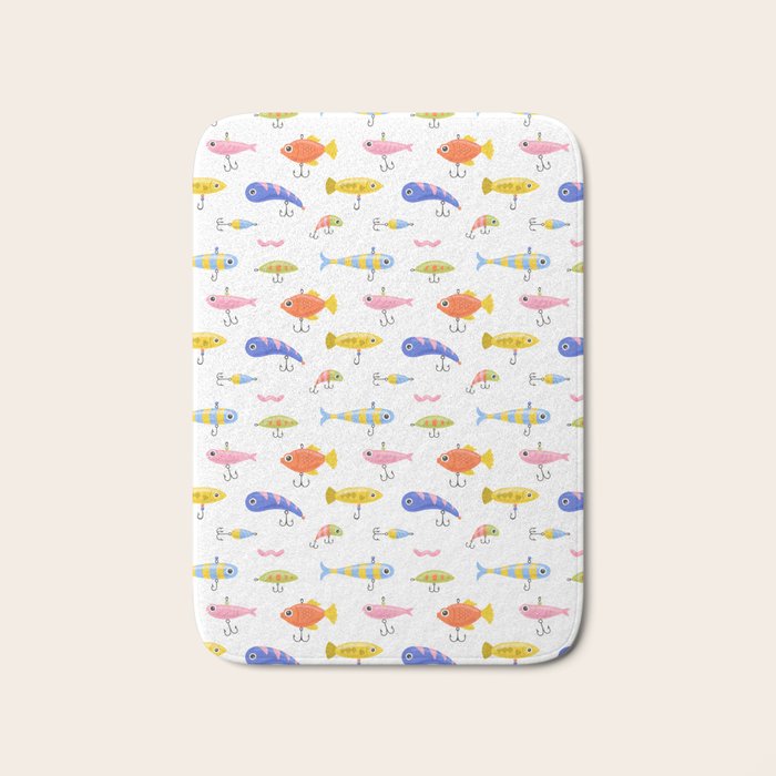 Funny colorful fish lure cartoon art pattern Bath Mat Gallery Image 1