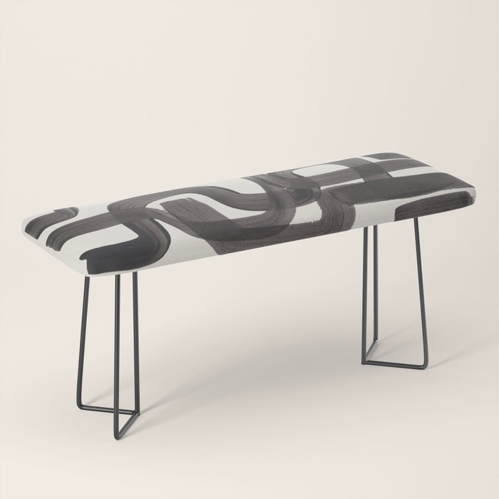 Black Ink Paint Brush Strokes Wiggles Mid Century Modern Bench Gallery Image 1