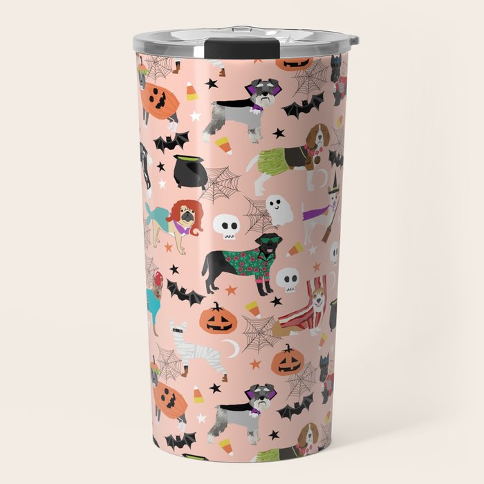 Dogs halloween costumes cute pumpkin ghost skeleton witch trick or treat Travel Mug Gallery Image 1