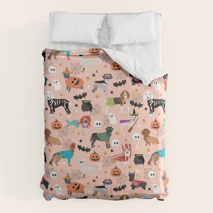 Dogs halloween costumes cute pumpkin ghost skeleton witch trick or treat Duvet Cover Gallery Image 6