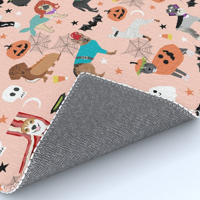 Dogs halloween costumes cute pumpkin ghost skeleton witch trick or treat Rug Gallery Image 4