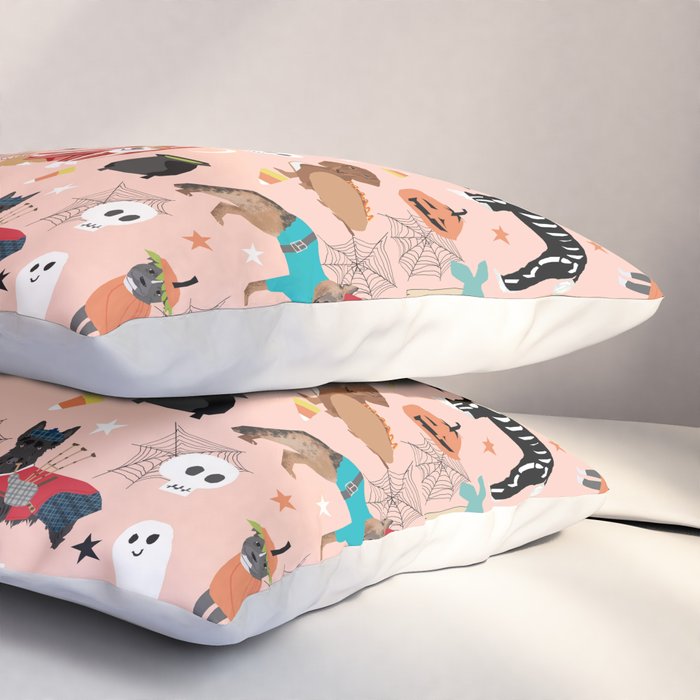 Dogs halloween costumes cute pumpkin ghost skeleton witch trick or treat Pillow Sham Gallery Image 3