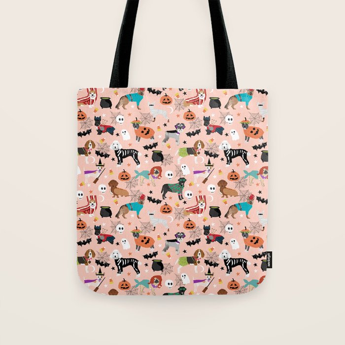 Dogs halloween costumes cute pumpkin ghost skeleton witch trick or treat Tote Bag Gallery Image 1