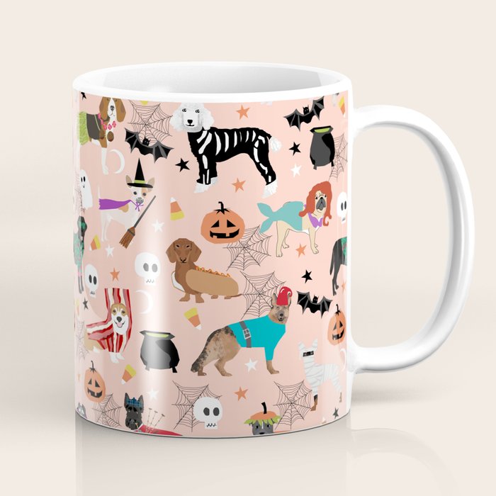 Dogs halloween costumes cute pumpkin ghost skeleton witch trick or treat Coffee Mug Gallery Image 1