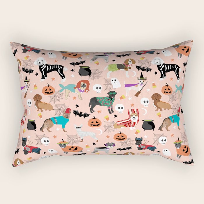 Dogs halloween costumes cute pumpkin ghost skeleton witch trick or treat Rectangular Pillow Gallery Image 2