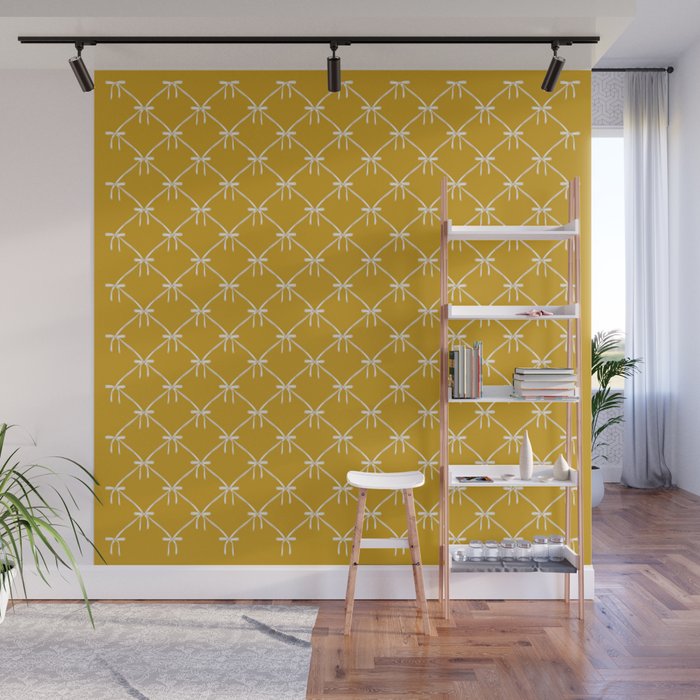 Bows & Ribbons Pattern XX Golden Yellow Wall Mural Gallery Image 1