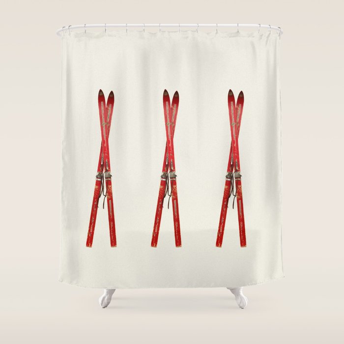 Vintage Skis Shower Curtain Gallery Image 1