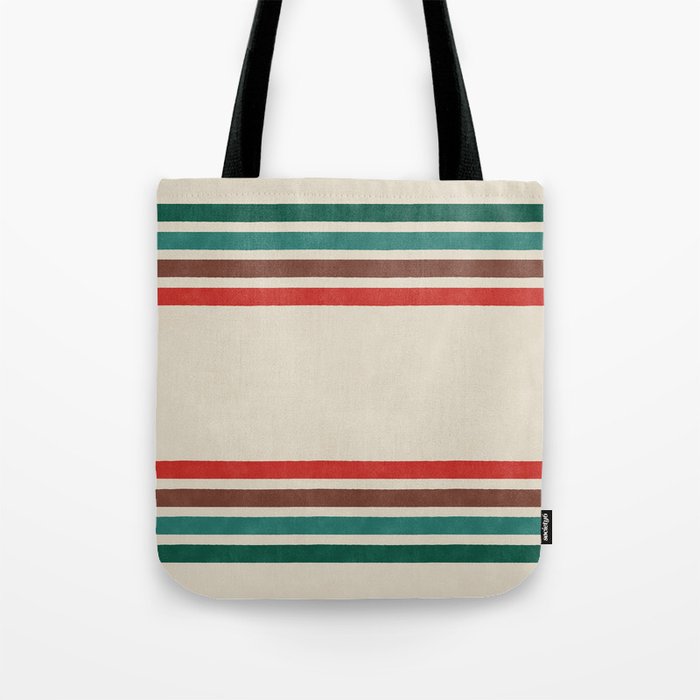 Blanket Stripe - vintage teal, green, brown, and red Tote Bag Gallery Image 1