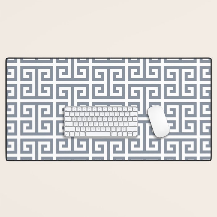 Large Steel Grey and White Greek Key Pattern Desk Mat Gallery Image 1