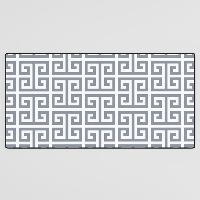 Large Steel Grey and White Greek Key Pattern Desk Mat Gallery Image 3