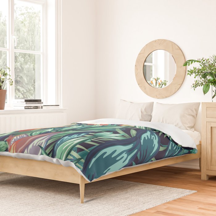 Tropical Jungle Colorful Garden, Floral Prints Duvet Cover Gallery Image 2