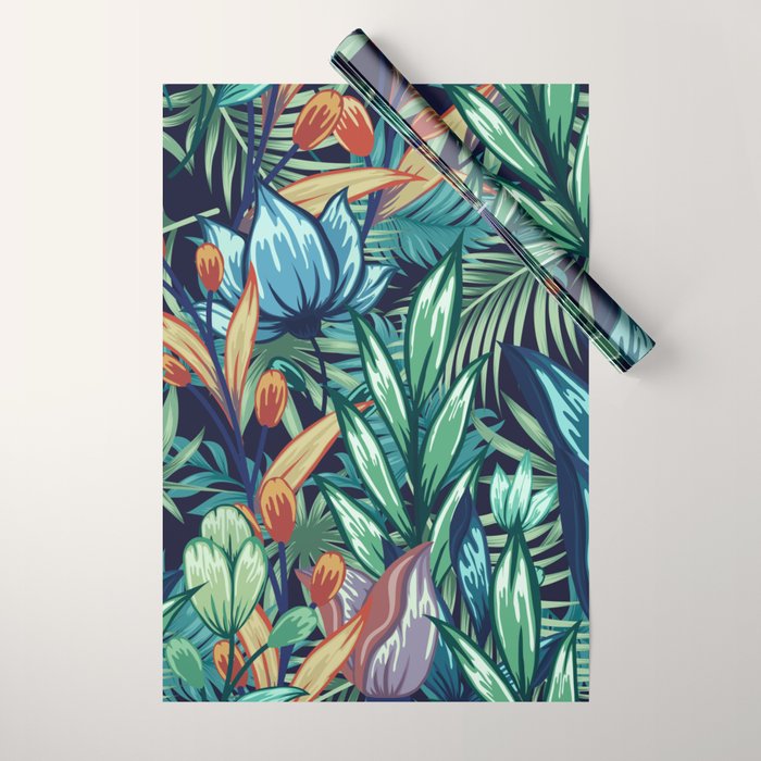 Tropical Jungle Colorful Garden, Floral Prints Wrapping Paper Gallery Image 1