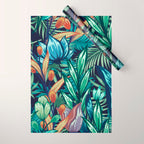 Tropical Jungle Colorful Garden, Floral Prints Wrapping Paper Gallery Image 1