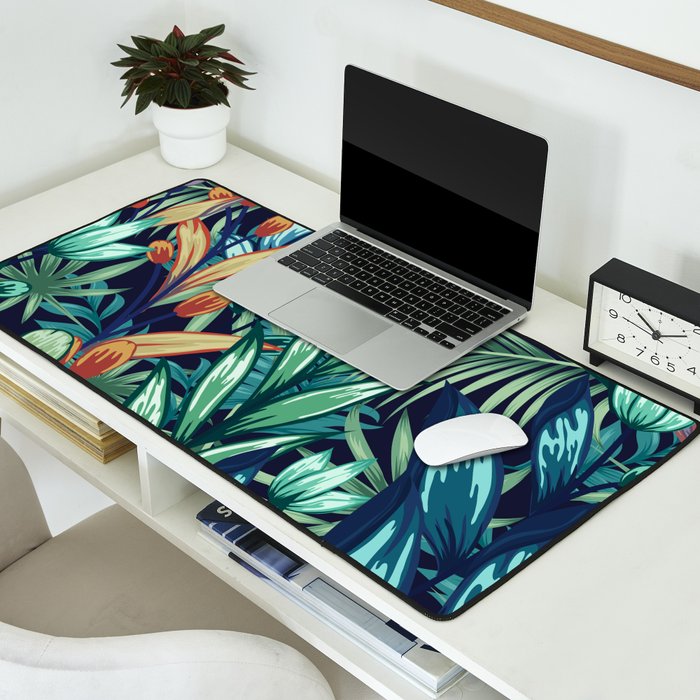 Tropical Jungle Colorful Garden, Floral Prints Desk Mat Gallery Image 2