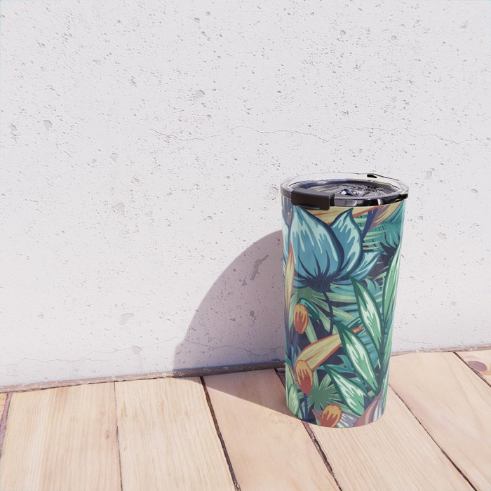 Tropical Jungle Colorful Garden, Floral Prints Travel Mug Gallery Image 4