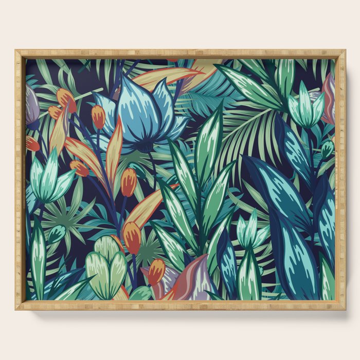 Tropical Jungle Colorful Garden, Floral Prints Serving Tray Gallery Image 1