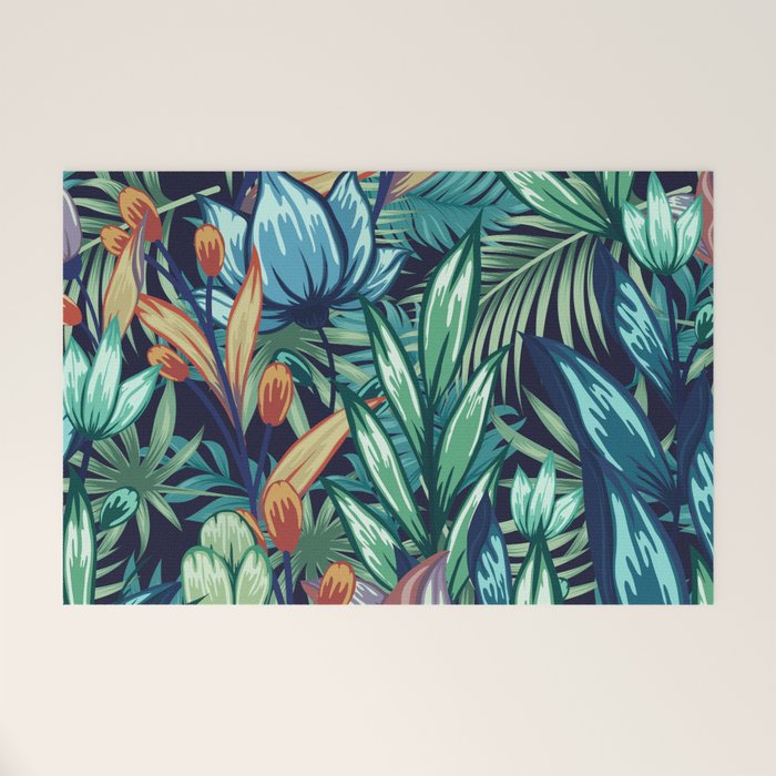 Tropical Jungle Colorful Garden, Floral Prints Welcome Mat Gallery Image 1