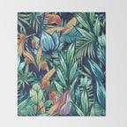 Tropical Jungle Colorful Garden, Floral Prints Throw Blanket Gallery Image 2