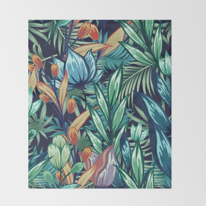 Tropical Jungle Colorful Garden, Floral Prints Throw Blanket Gallery Image 2