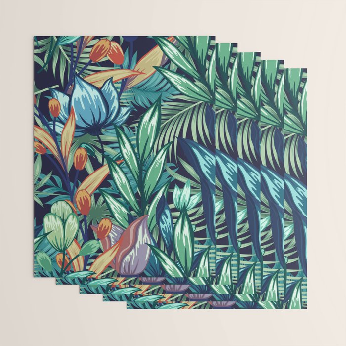 Tropical Jungle Colorful Garden, Floral Prints Wrapping Paper Gallery Image 3