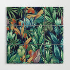 Tropical Jungle Colorful Garden, Floral Prints Wood Wall Art Gallery Image 1