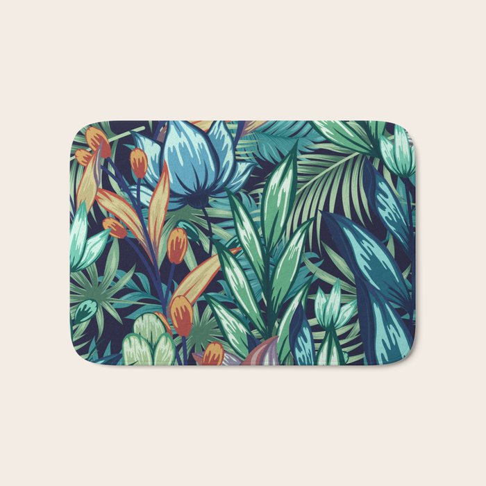 Tropical Jungle Colorful Garden, Floral Prints Bath Mat Gallery Image 1