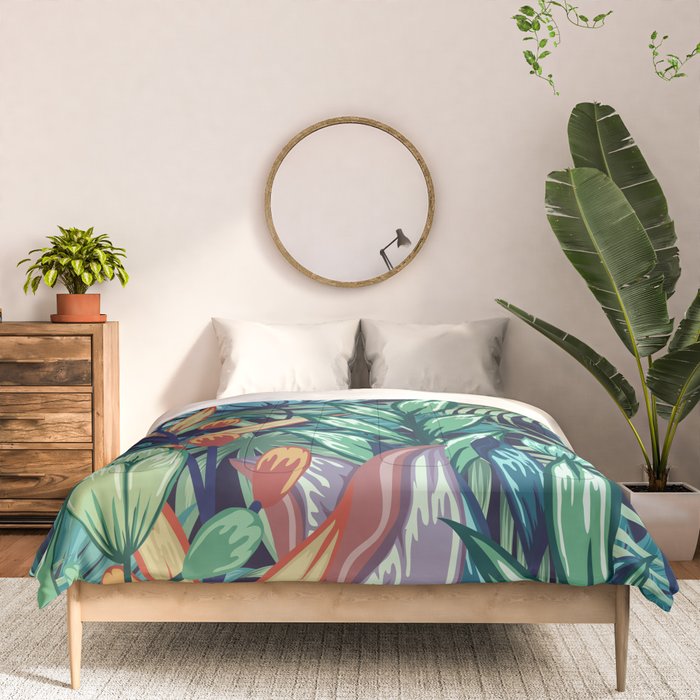 Tropical Jungle Colorful Garden, Floral Prints Comforter Gallery Image 3