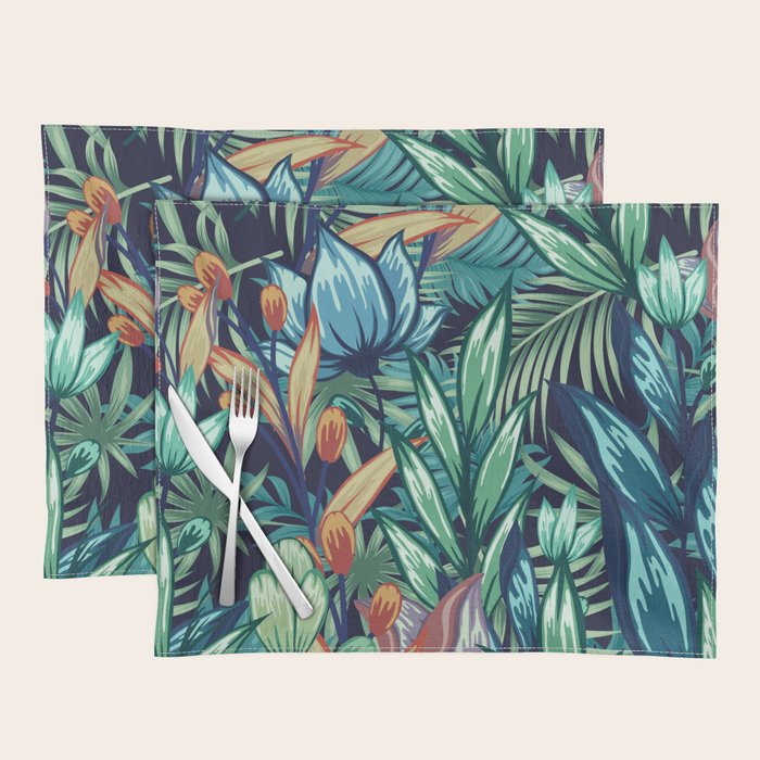 Tropical Jungle Colorful Garden, Floral Prints Placemat Gallery Image 1
