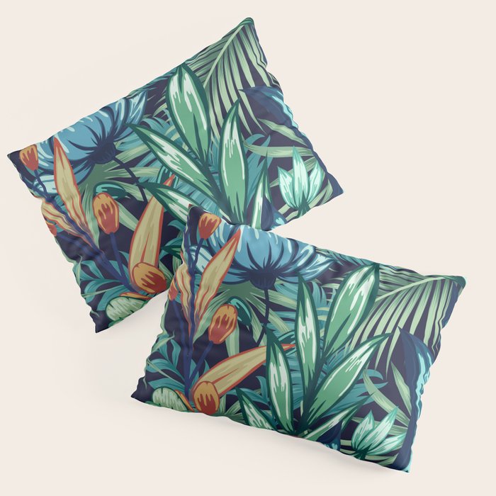 Tropical Jungle Colorful Garden, Floral Prints Pillow Sham Gallery Image 1