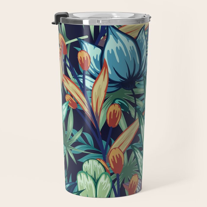 Tropical Jungle Colorful Garden, Floral Prints Travel Mug Gallery Image 3