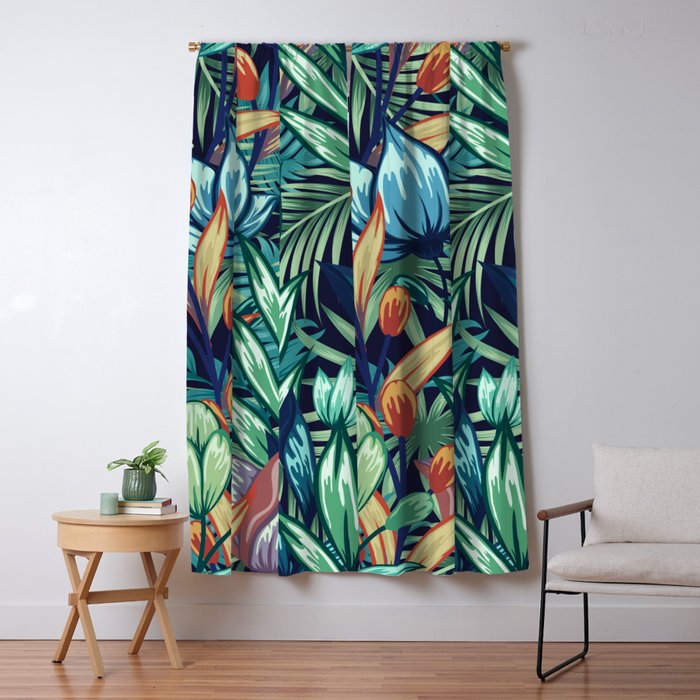 Tropical Jungle Colorful Garden, Floral Prints Window Curtain Gallery Image 5