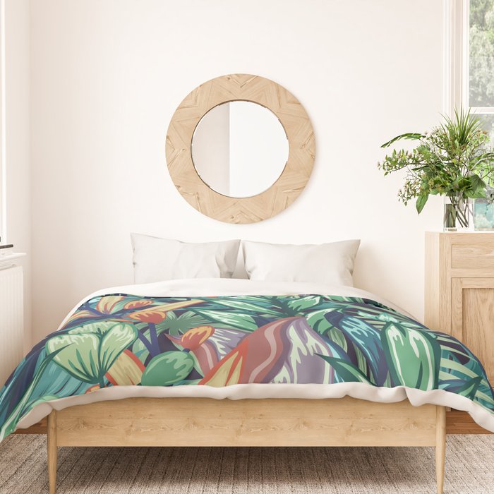 Tropical Jungle Colorful Garden, Floral Prints Duvet Cover Gallery Image 3