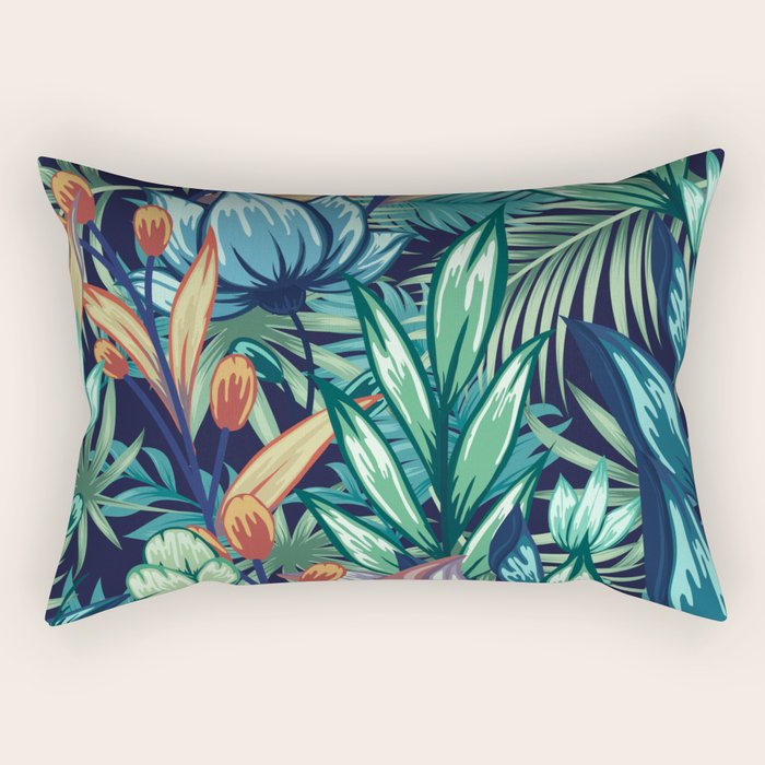 Tropical Jungle Colorful Garden, Floral Prints Rectangular Pillow Gallery Image 1