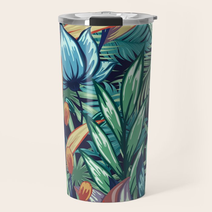 Tropical Jungle Colorful Garden, Floral Prints Travel Mug Gallery Image 1
