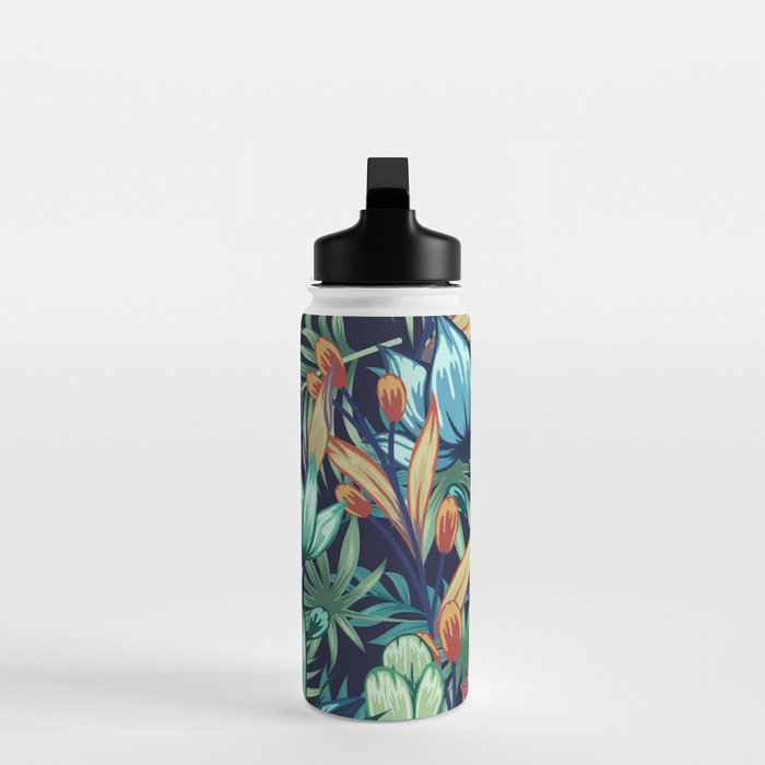 Tropical Jungle Colorful Garden, Floral Prints Water Bottle Gallery Image 3