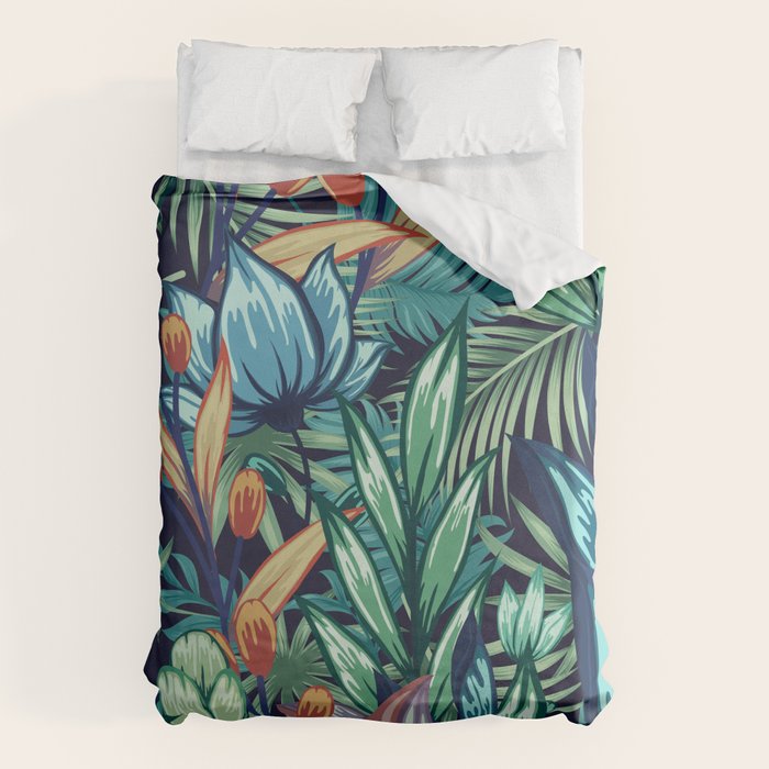 Tropical Jungle Colorful Garden, Floral Prints Duvet Cover Gallery Image 6