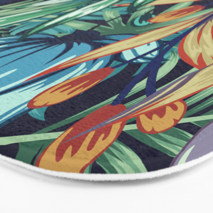 Tropical Jungle Colorful Garden, Floral Prints Bath Mat Gallery Image 3