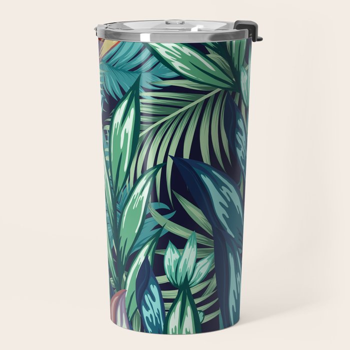 Tropical Jungle Colorful Garden, Floral Prints Travel Mug Gallery Image 2