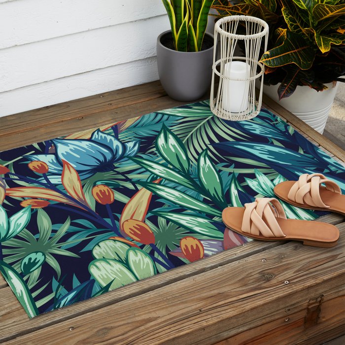 Tropical Jungle Colorful Garden, Floral Prints Outdoor Rug Gallery Image 2