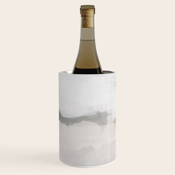 Sands of Time III - Neutral White Beige Gray Sandy Beach Ocean Gray Cloud Abstract Nature Painting Wine Chiller Gallery Image 2
