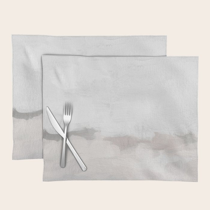Sands of Time III - Neutral White Beige Gray Sandy Beach Ocean Gray Cloud Abstract Nature Painting Placemat