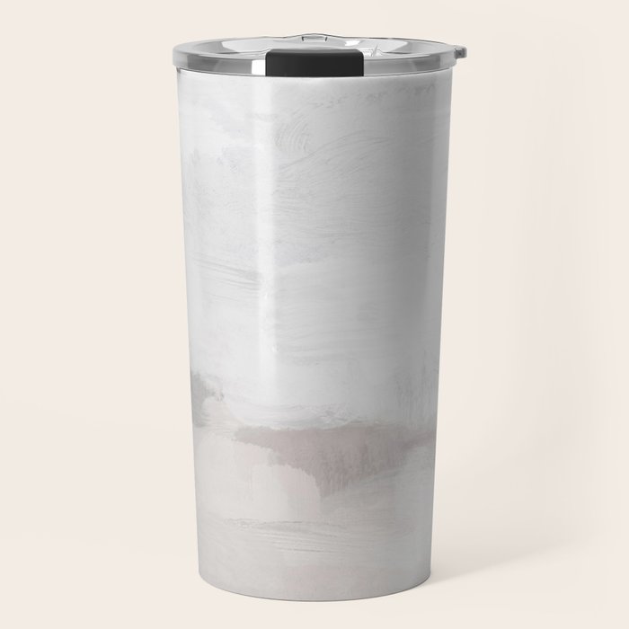 Sands of Time III - Neutral White Beige Gray Sandy Beach Ocean Gray Cloud Abstract Nature Painting Travel Mug Gallery Image 1