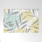 Floral Prints, Leaves and Blooms, Gray, Yellow and Aqua Welcome Mat Gallery Image 1