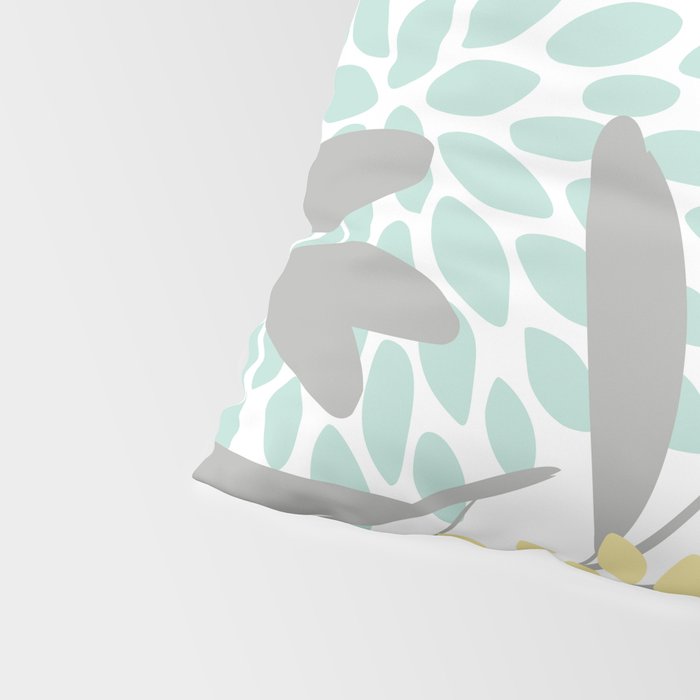 Floral Prints, Leaves and Blooms, Gray, Yellow and Aqua Pillow Sham Gallery Image 4