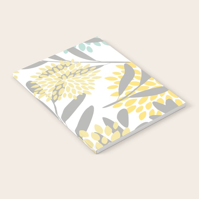Floral Prints, Leaves and Blooms, Gray, Yellow and Aqua Notebook Gallery Image 1