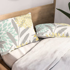 Floral Prints, Leaves and Blooms, Gray, Yellow and Aqua Pillow Sham Gallery Image 2